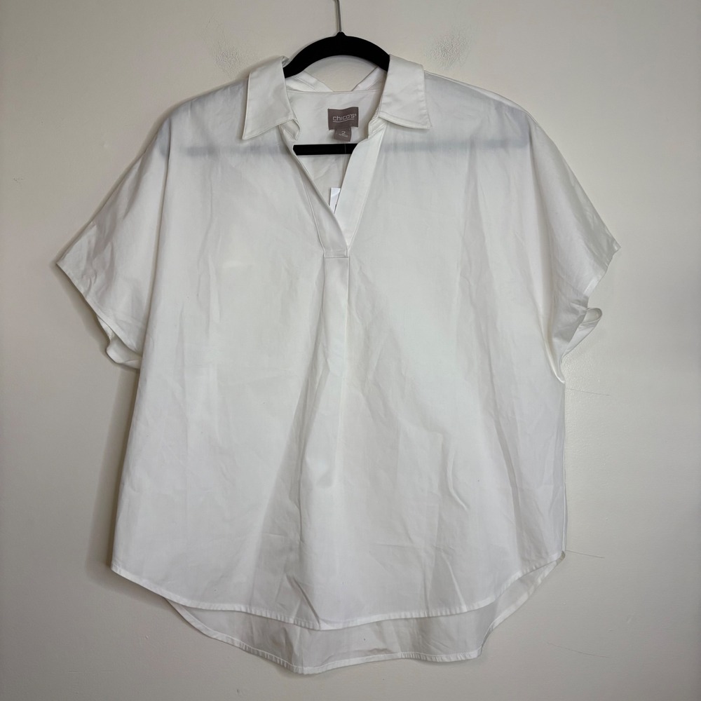 Chico's Collared Boxy Dolman PO Top Alabaster White Cotton Size 2 L XL